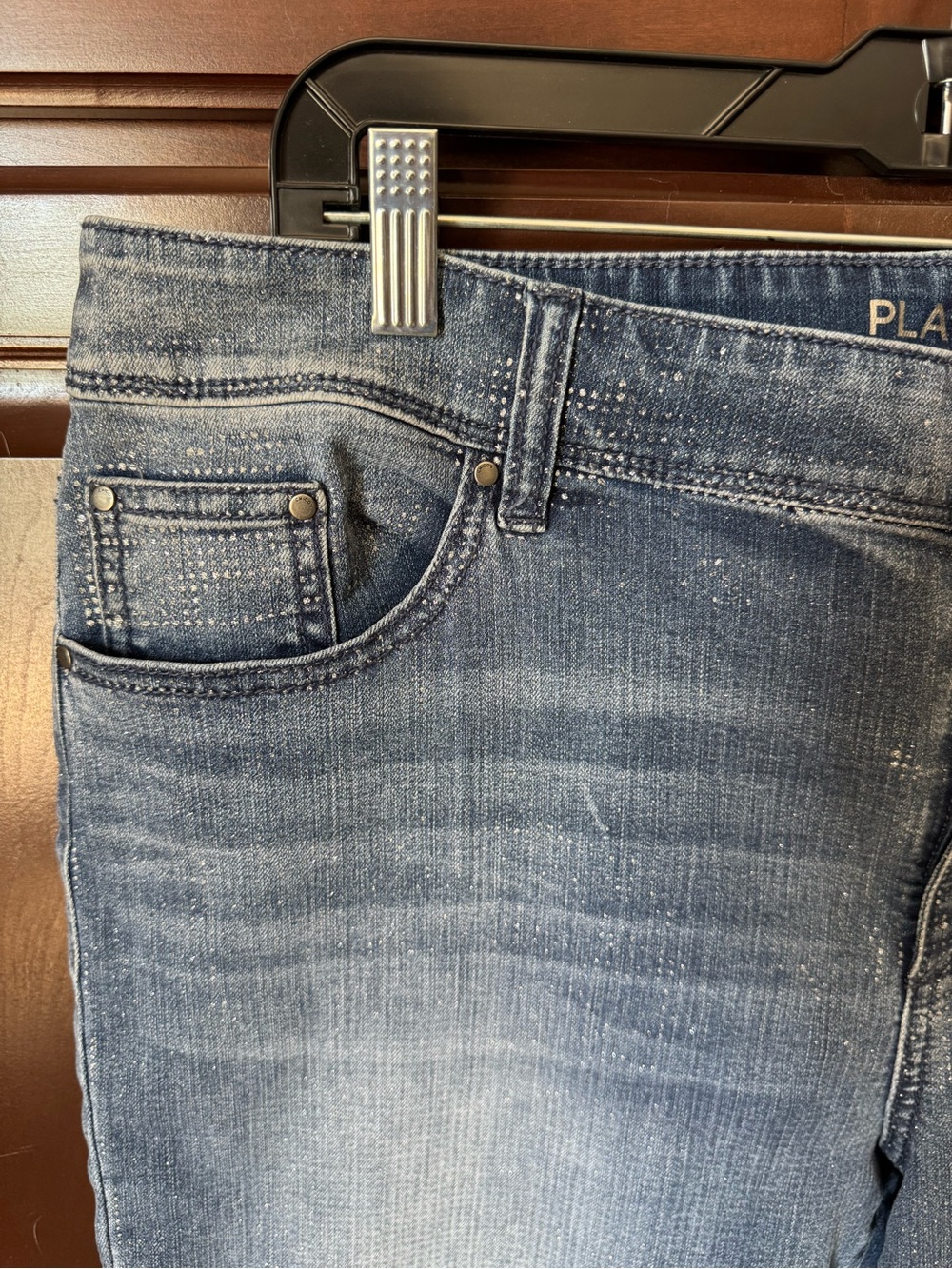 Chico’s Platinum Denim Jeans Silver Metallic Dot Shimmer Straight Leg 3 16 - Picture 3 of 8